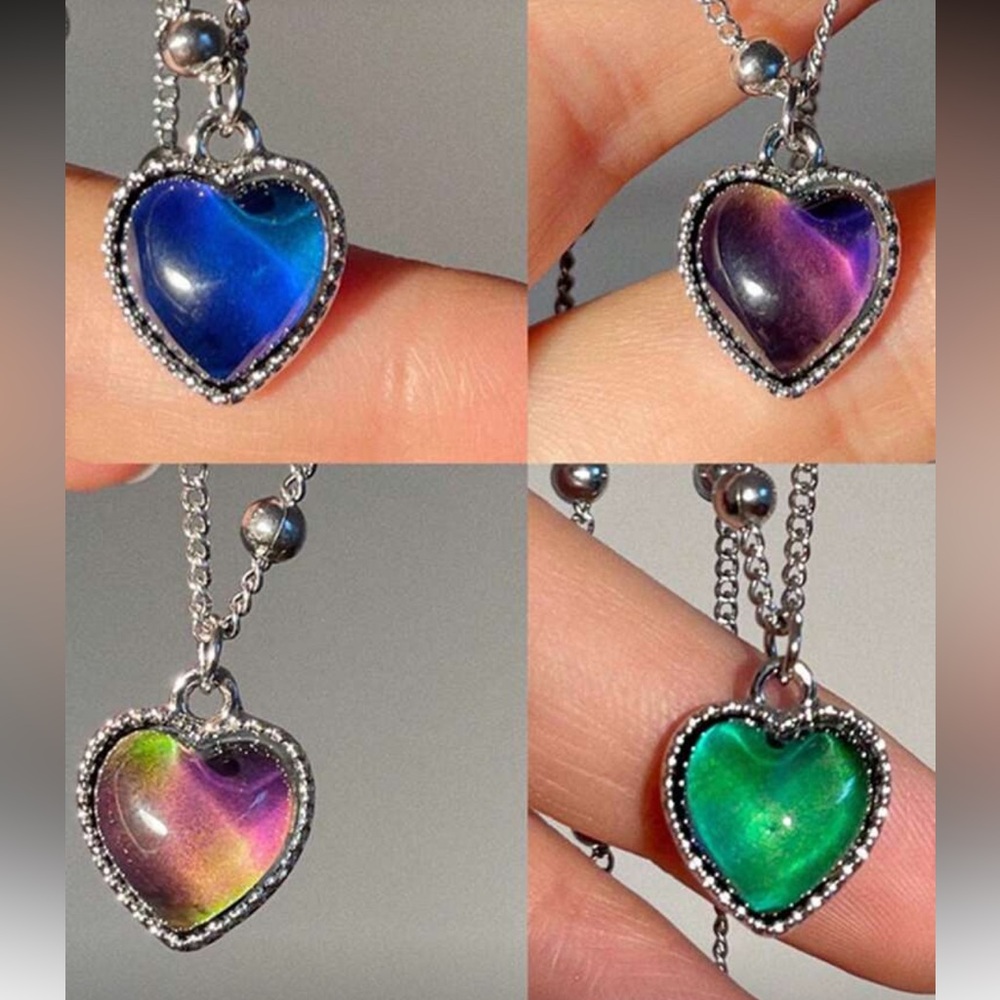 Heart color change mood necklace